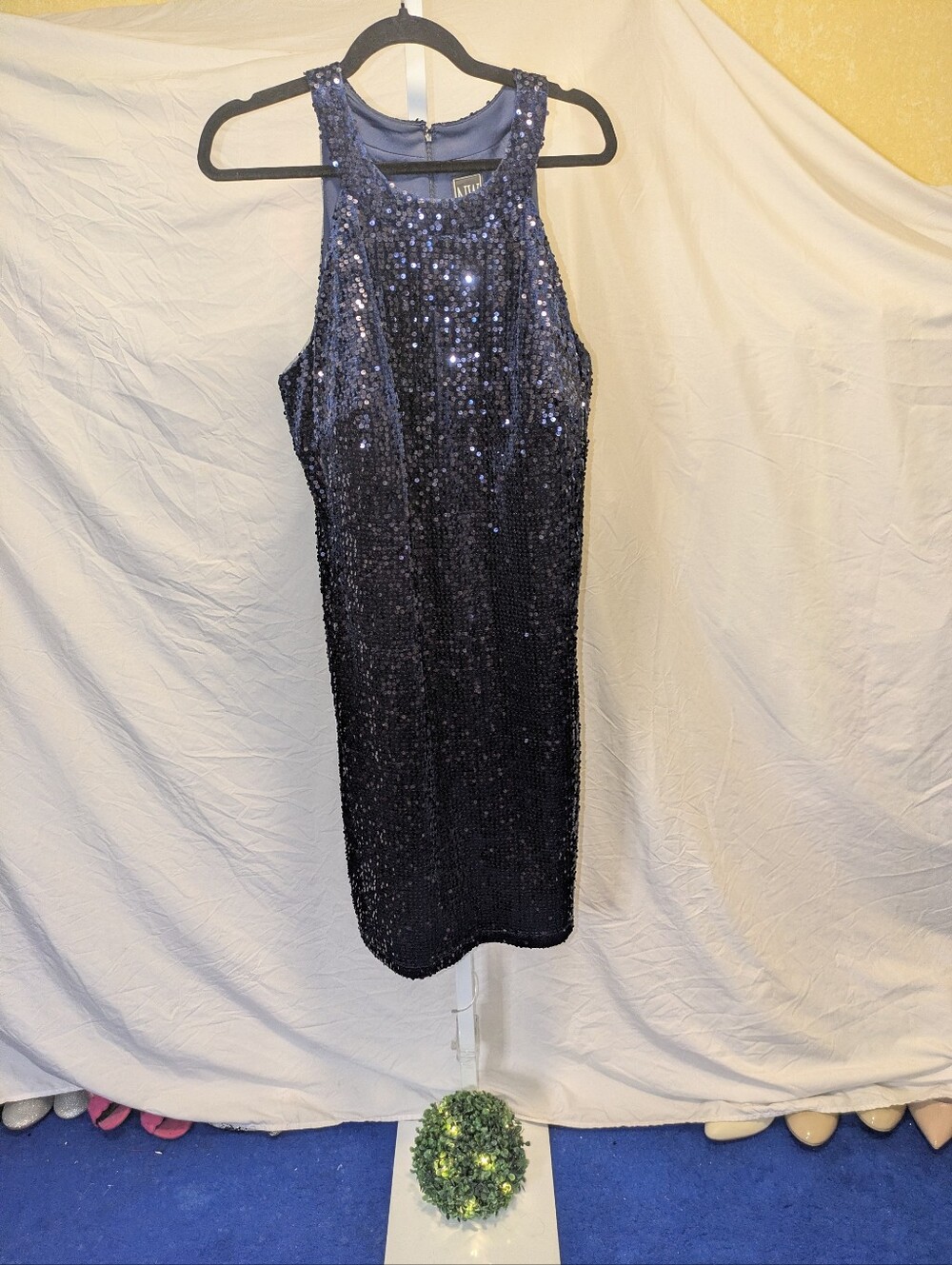 NWT R&M Richards NW Woman Navy Sequin High Neck Cocktail Dress Plus Size 18W